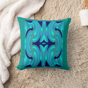 Happy Wave on Blue/Teal/Navy Throw Pillow