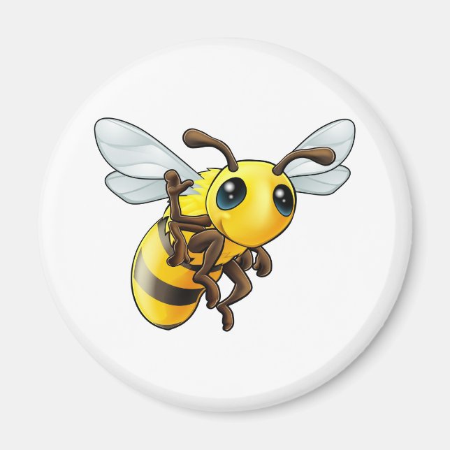 Happy waving cartoon bee magnet (Front)