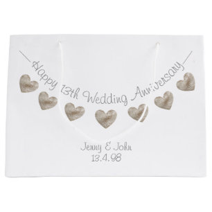 Happy Wedding 13th Anniversary lace heart bunting Large Gift Bag