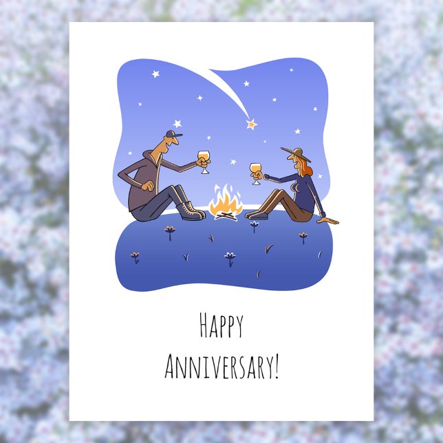 Happy Wedding Anniversary Campfire Couple Postcard (Creator Uploaded)