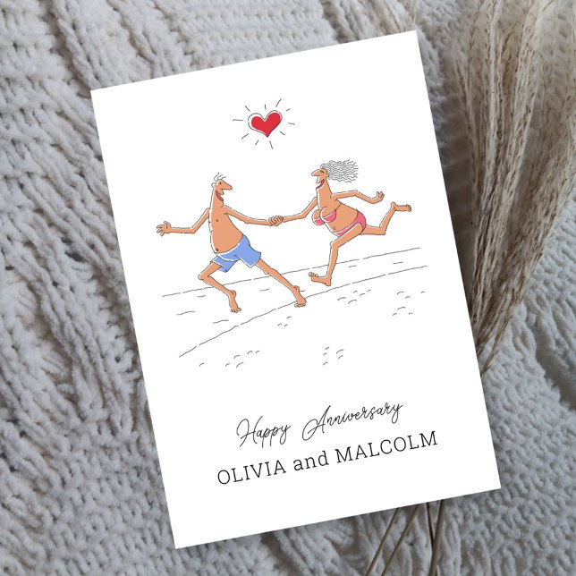 Happy Wedding Anniversary Couple Beach Heart Card (Creator Uploaded)