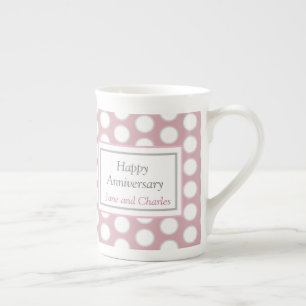 Happy Wedding Anniversary dotted mug in pink