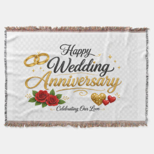 Happy Wedding Anniversary Elegant Gold Rings & R Throw Blanket