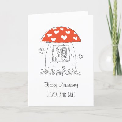 Happy Wedding Anniversary Heart Mushroom Card