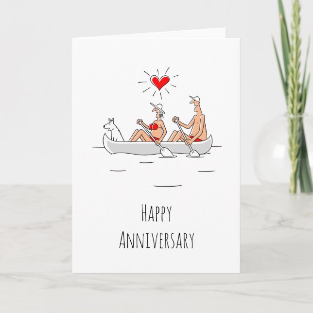Happy Wedding Anniversary Married Couple Canoe Card (Front)