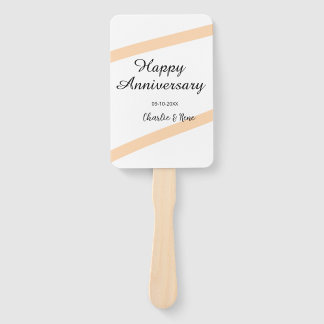 Happy wedding anniversary orange pastel lines name hand fan