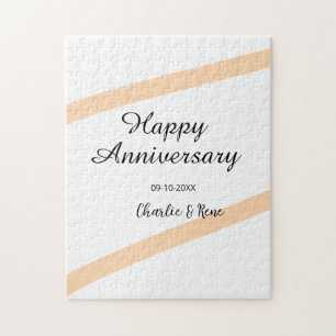 Happy wedding anniversary orange pastel lines name jigsaw puzzle