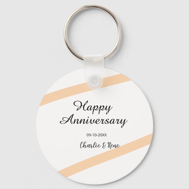 Happy wedding anniversary orange pastel lines name keychain (Front)
