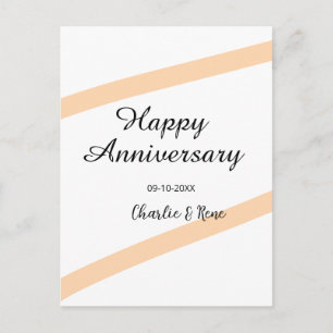 Happy wedding anniversary orange pastel lines name postcard