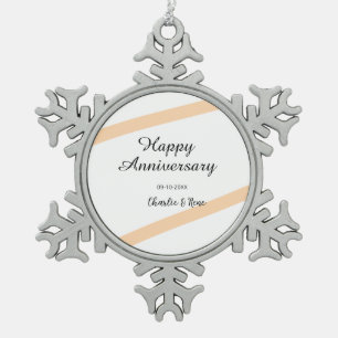 Happy wedding anniversary orange pastel lines name snowflake pewter christmas ornament