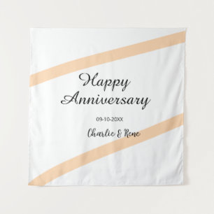 Happy wedding anniversary orange pastel lines name tapestry