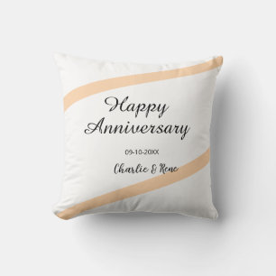 Happy wedding anniversary orange pastel lines name throw pillow