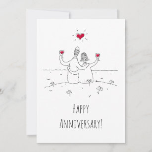 Happy Wedding Anniversary Red Heart Couple Card