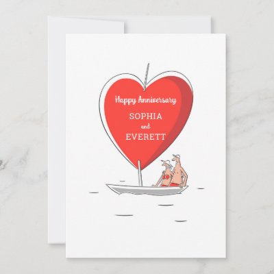 Happy Wedding Anniversary Sailboat Red Heart Card