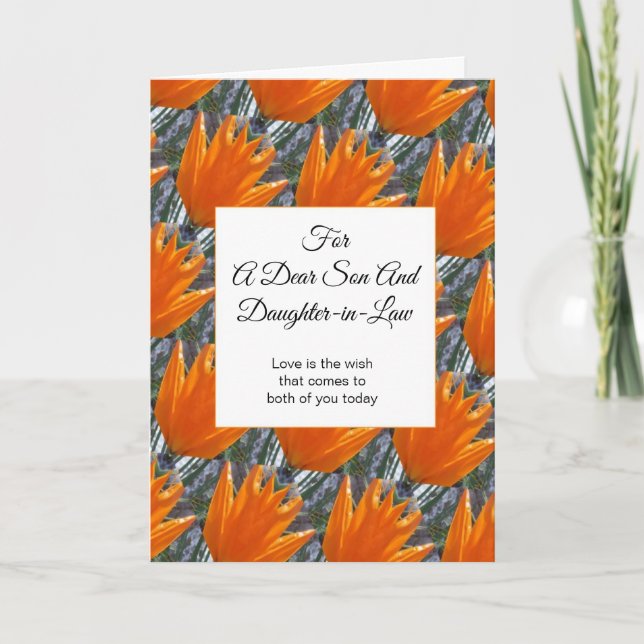 Happy Wedding Anniversary Son And Wife Flowers Card (Front)