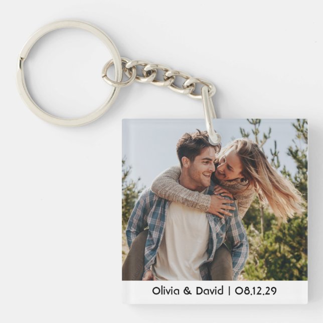 Happy Wedding Couple Photo Keychain (Front)