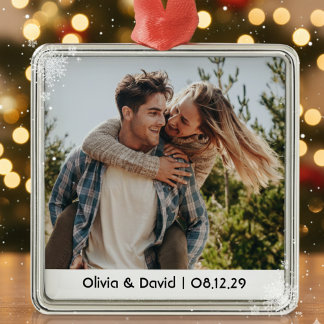 Happy Wedding Couple Photo Metal Ornament