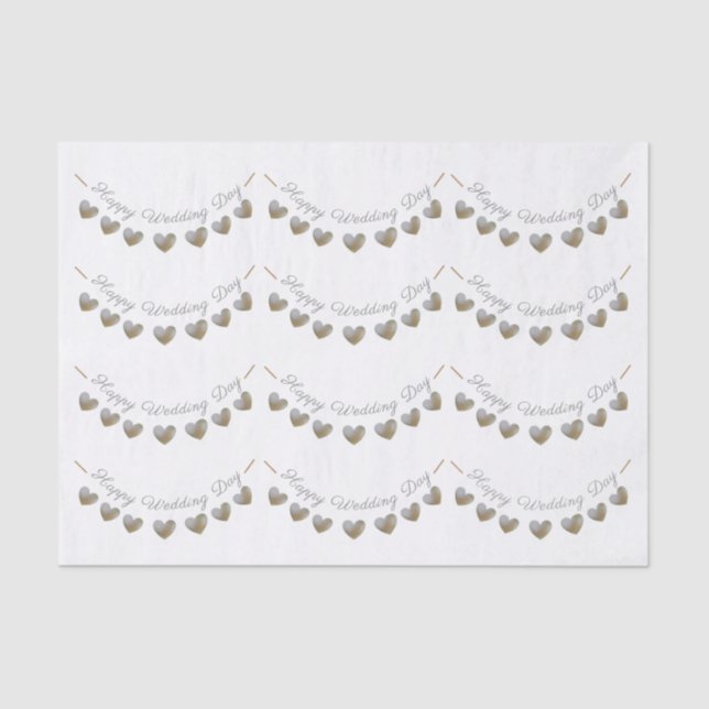 Happy Wedding Day pearl heart bunting tissue paper (Front)