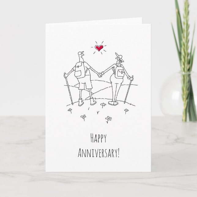 Happy Wedding Hiking Anniversary Red Heart Card (Front)