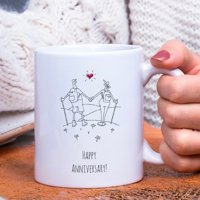 Happy Wedding Hiking Anniversary Red Heart Coffee Mug (Creator Uploaded)