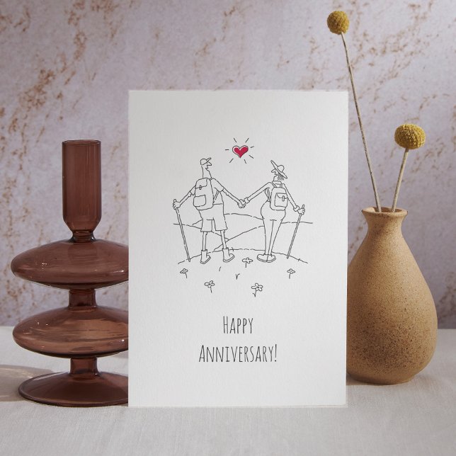 Happy Wedding Hiking Anniversary Red Heart Postcard (Creator Uploaded)