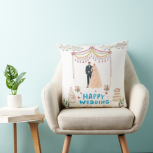 Happy wedding throw pillow