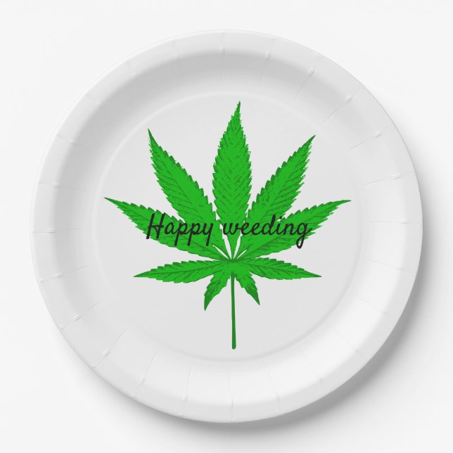 Happy Weeding Wedding Pun Paper Plate (Front)