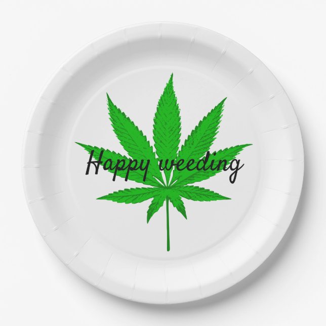 Happy Weeding Wedding Pun Paper Plate (Front)