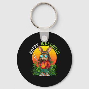 Happy Weedster Easter Bunny Smoking Weed Funny Men Keychain