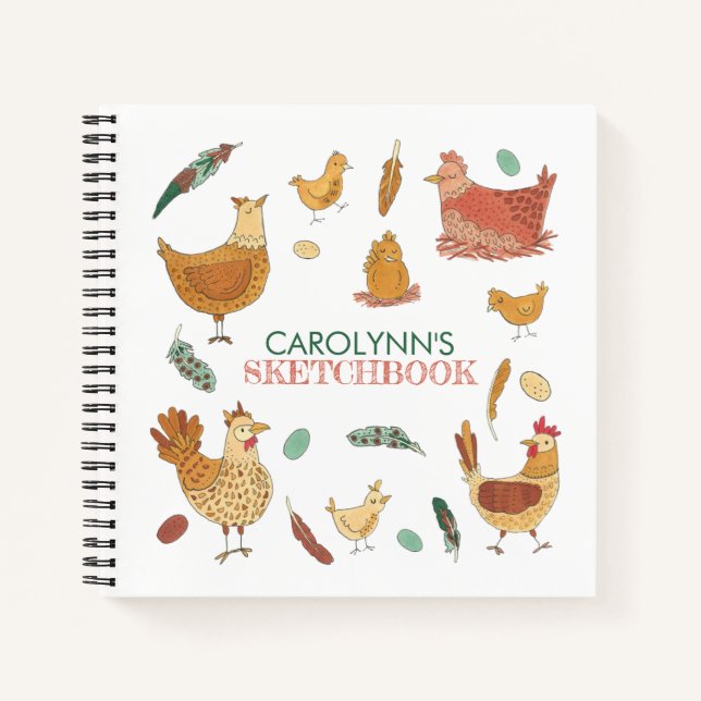 Happy Weekend Funny Chickens Add Name Sketchbook Notebook (Front)