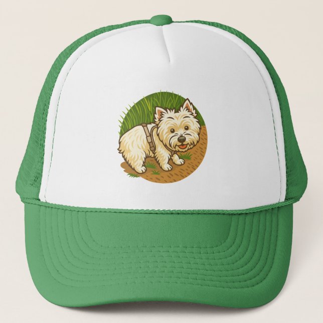 Happy Westie on Nature Trail Trucker Hat (Front)