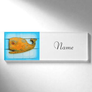 happy whale name tag