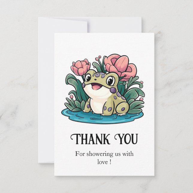 Happy Whimsical Frog Baby Shower Thank You Card (Front)