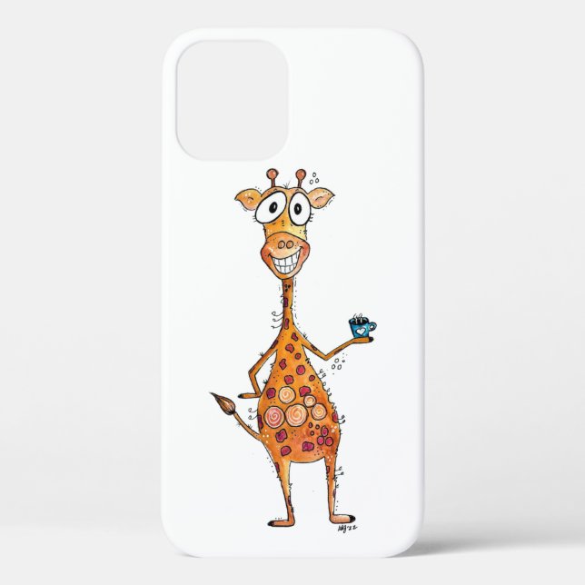 Happy Whimsical Giraffe Drinking Coffee Case-Mate iPhone Case (Back)