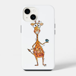 Happy Whimsical Giraffe Drinking Coffee iPhone 14 Case