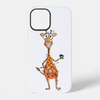 Happy Whimsical Giraffe Drinking Coffee