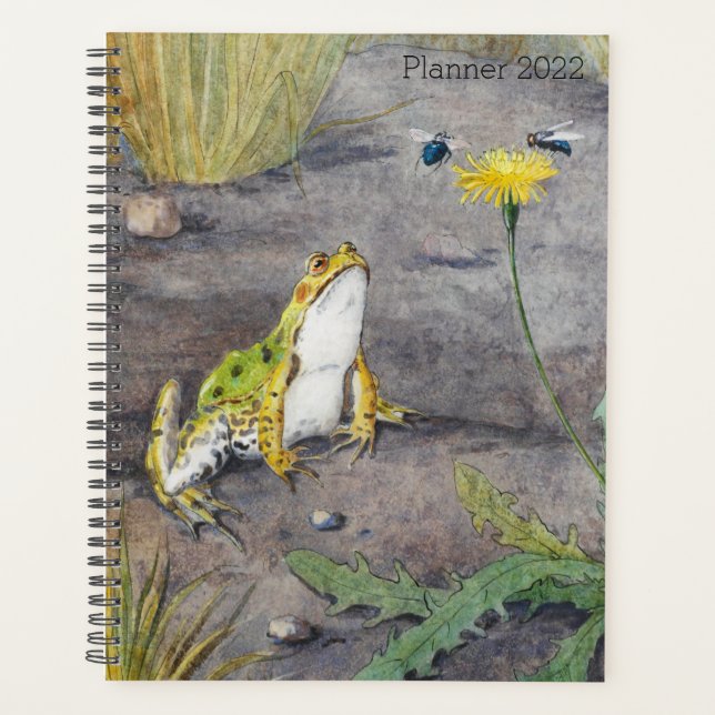 Happy, Whimsical Green Frog Planner (Front)