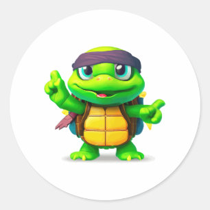 Happy Whimsical Turtle Back to School Classic Round Sticker