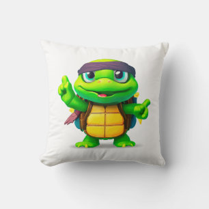 Happy Whimsical Turtle Back to School Throw Pillow