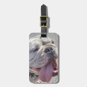 Happy White Bulldog Luggage Tag