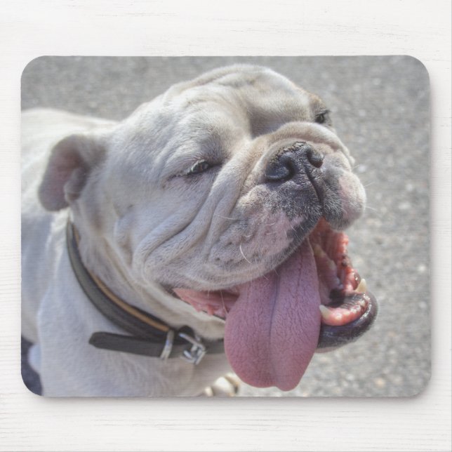 Happy White Bulldog Mouse Pad (Front)