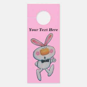 Happy White Bunny Wearing Black Tie Thumbs Up Pink Door Hanger
