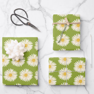 Happy White Daisies Colourful 1970s Retro Wrapping Paper Sheet