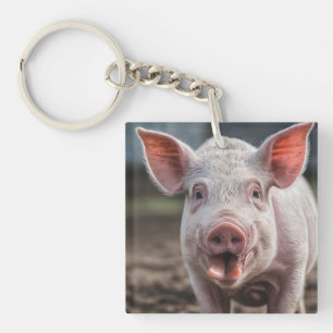 Happy White Pig Tongue Poke, Keychain