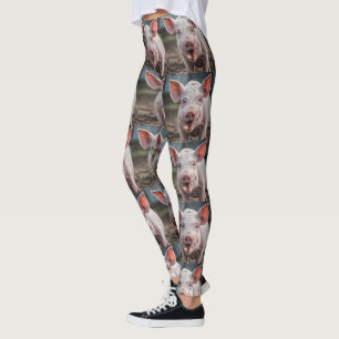 Happy White Pig Tongue Poke,  Leggings