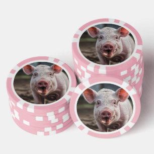 Happy White Pig Tongue Poke,  Poker Chips