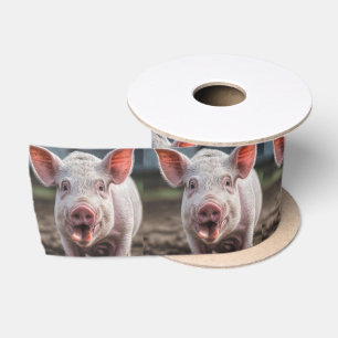 Happy White Pig Tongue Poke,  Satin Ribbon