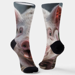 Happy White Pig Tongue Poke, Socks