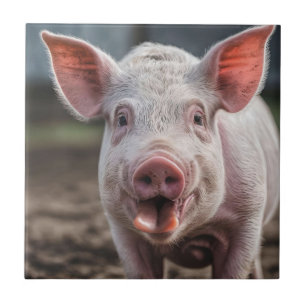Happy White Pig Tongue Poke,  Tile