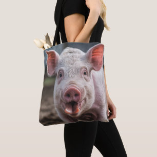 Happy White Pig Tongue Poke, Tote Bag